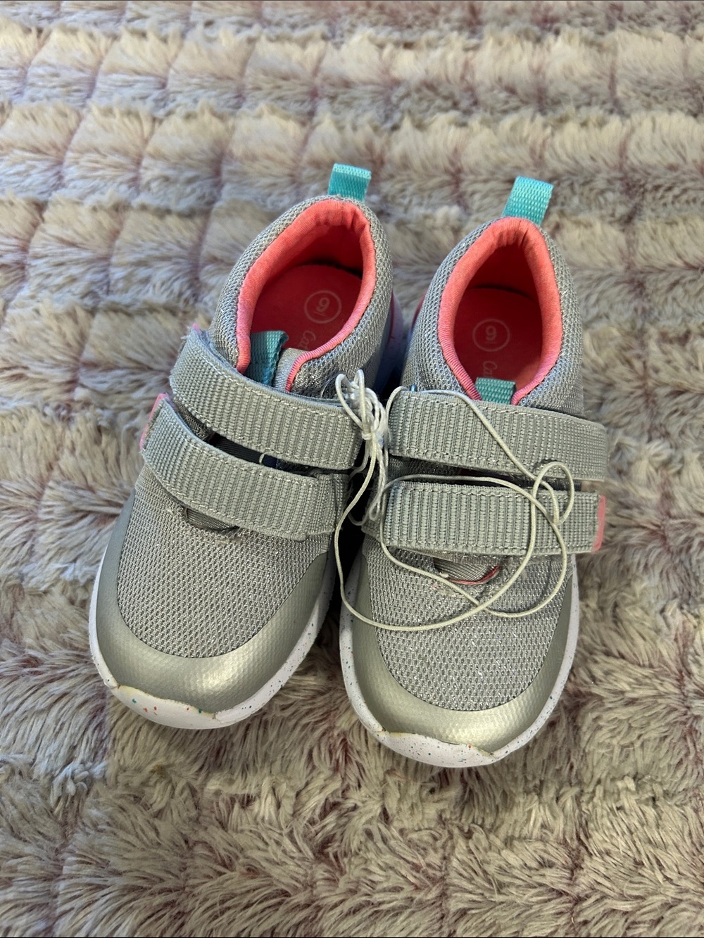 Cat & Jack Girls' Grey and Coral Glitter Active Sneakers size 9